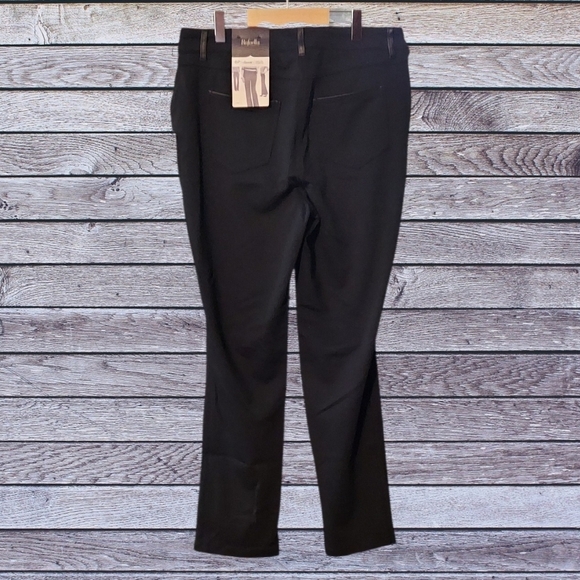 NWT Rafaella Black Leather Trim Straight Leg Women's Pants ~size 8 Petite - Picture 4 of 6